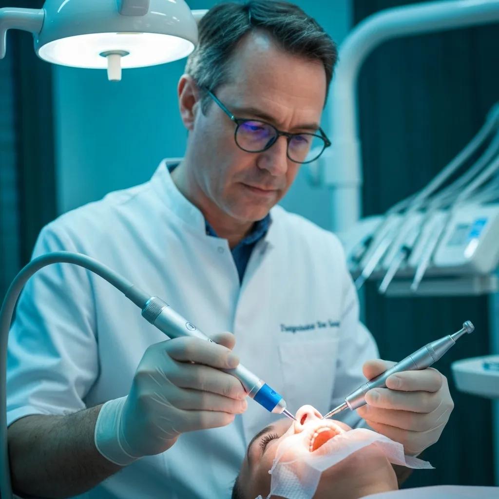 Dentist utilising advanced intraoral camera technology in a modern dental clinic setting